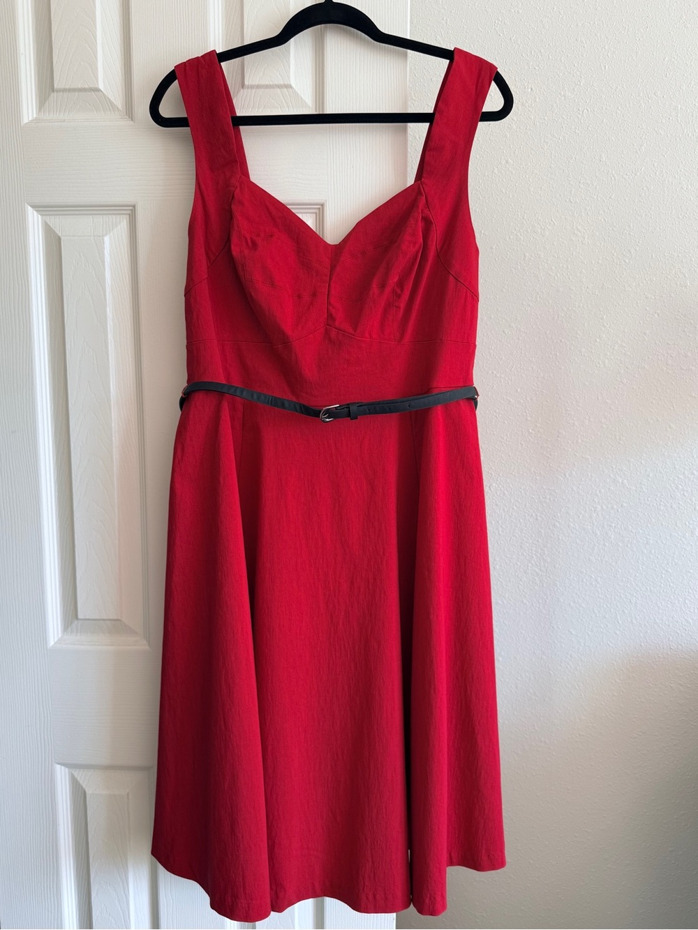 Torrid Red Belted Sweetheart Neckline Retro Midi Fit-and-Flare Ponte Dress